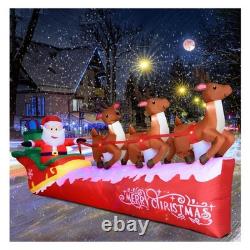 10FT Christmas Inflatable Santa Claus on Sleigh with 3 Reindeer, Blow Up Yard