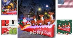 10FT Christmas Inflatable Santa Claus on Sleigh with 3 Reindeer, Blow Up Yard