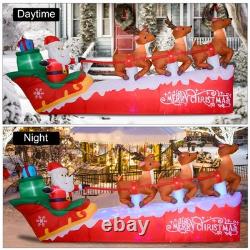 10FT Christmas Inflatable Santa Claus on Sleigh with 3 Reindeer, Blow Up Yard