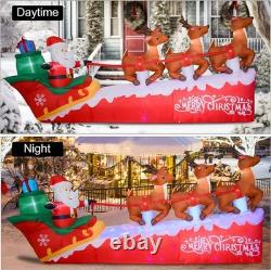 10FT Christmas Inflatable Santa Claus on Sleigh with 3 Reindeer, Blow Up Yard