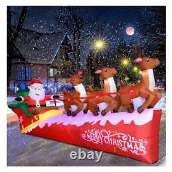 10FT Christmas Inflatable Santa Claus on Sleigh with 3 Reindeer Decorations B