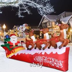 10FT Christmas Inflatable Santa Claus on Sleigh with 3 Reindeer Decorations B