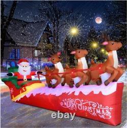 10FT Christmas Inflatable Santa Sleigh With 3 Reindeer LED Lighted Yard Décor NW