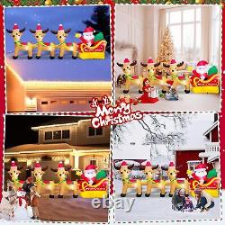 10FT Christmas Inflatables Santa Sleigh Reindeer Blow Up Built-in LED for Outdoo