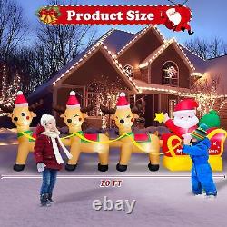 10FT Christmas Inflatables Santa Sleigh Reindeer Blow Up Built-in LED for Outdoo