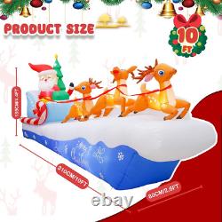 10FT Christmas Inflatables Santa Sleigh & Reindeer LED Lights Outdoor Yard Decor