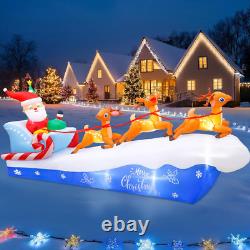 10FT Christmas Inflatables Santa Sleigh & Reindeer LED Lights Outdoor Yard Decor