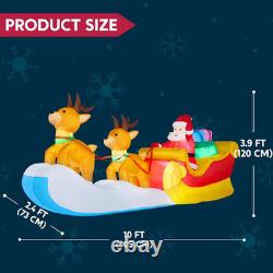 10FT Hanging Santa Sleigh Reindeer Inflatable LED Outdoor Christmas Yard Display