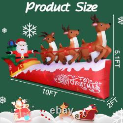 10FT Inflatable Santa Sleigh with 3 Reindeer & LED Lights for Yard Decor