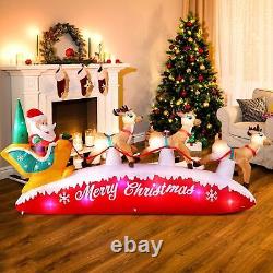 10FT Long Christmas Inflatables Santa Claus with Reindeer Sleigh Colorful LEDs