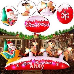 10FT Long Christmas Inflatables Santa Claus with Reindeer Sleigh Colorful LEDs