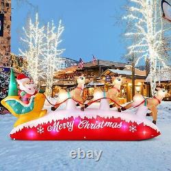 10FT Long Christmas Inflatables Santa Claus with Reindeer Sleigh Colorful LEDs