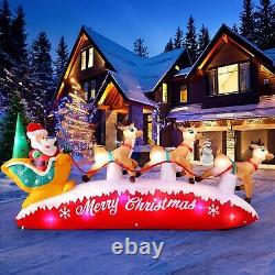 10FT Long Christmas Inflatables Santa Claus with Reindeer Sleigh Colorful LEDs