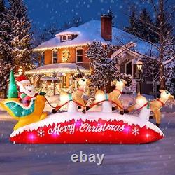 10FT Long Christmas Inflatables Santa Claus with Reindeer Sleigh Outdoor Deco