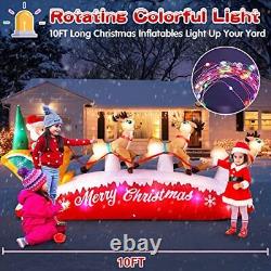 10FT Long Christmas Inflatables Santa Claus with Reindeer Sleigh Outdoor Deco