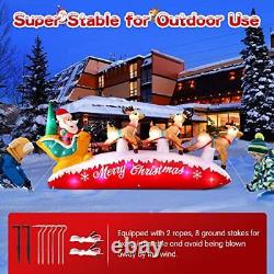 10FT Long Christmas Inflatables Santa Claus with Reindeer Sleigh Outdoor Deco