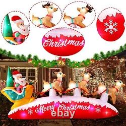 10FT Long Christmas Inflatables Santa Claus with Reindeer Sleigh Outdoor Deco