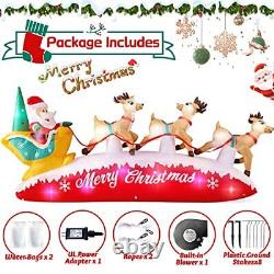 10FT Long Christmas Inflatables Santa Claus with Reindeer Sleigh Outdoor Deco