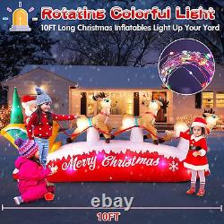 10FT Long Christmas Inflatables Santa Claus with Reindeer Sleigh Outdoor Decorat