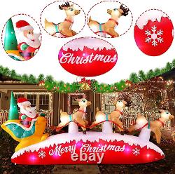 10FT Long Christmas Inflatables Santa Claus with Reindeer Sleigh Outdoor Decorat