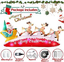 10FT Long Christmas Inflatables Santa Claus with Reindeer Sleigh Outdoor Decorat