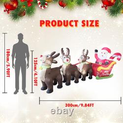 10FT Santa Sleigh & Reindeer Inflatable Yard Decor with LED Lights for Christmas
