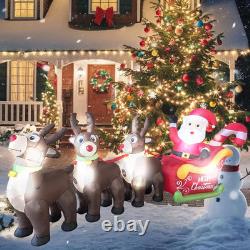 10FT Santa Sleigh & Reindeer Inflatable Yard Decor with LED Lights for Christmas