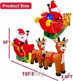 10FtGiant Christmas Inflatable Santa Claus on Sleigh Yard Decoration LED Outdoor