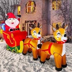 10FtGiant Christmas Inflatable Santa Claus on Sleigh Yard Decoration LED Outdoor