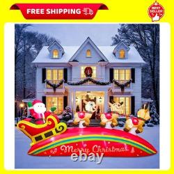 10Ft Giant Christmas Inflatables Santa Sleigh & Reindeer Outdoor Decorations, Bl