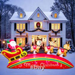 10Ft Giant Christmas Inflatables Santa Sleigh & Reindeer Outdoor Decorations, Bl
