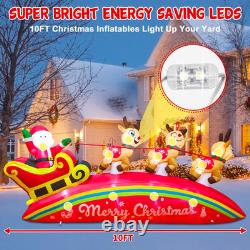 10Ft Giant Christmas Inflatables Santa Sleigh & Reindeer Outdoor Decorations, Bl