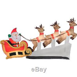 10Ft Wide Santas Sleigh Airblown Inflatable with 3 Reindeer Lawn Yard Decoration