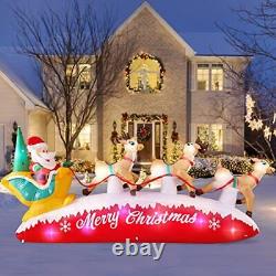 10 FT Long Christmas Inflatables Decorations Santa Claus with Reindeer Sleigh