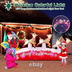 10 FT Long Christmas Inflatables Decorations Santa Claus with Reindeer Sleigh