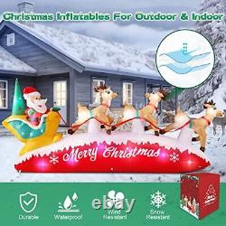 10 FT Long Christmas Inflatables Decorations Santa Claus with Reindeer Sleigh