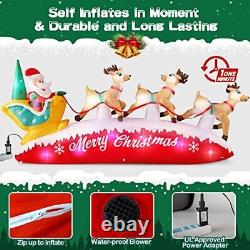 10 FT Long Christmas Inflatables Decorations Santa Claus with Reindeer Sleigh