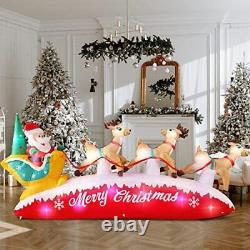 10 FT Long Christmas Inflatables Decorations Santa Claus with Reindeer Sleigh