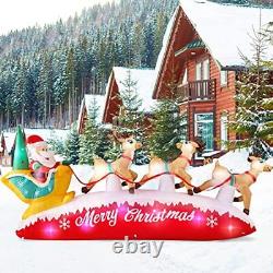 10 FT Long Christmas Inflatables Decorations Santa Claus with Reindeer Sleigh