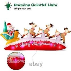 10 FT Long Christmas Inflatables Decorations Santa Claus with Reindeer Sleigh