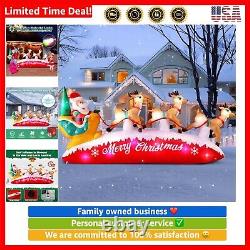 10 FT Long Christmas Inflatables Santa Sleigh with 3 Reindeer Outdoor Decorat