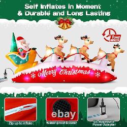 10 FT Long Christmas Inflatables Santa Sleigh with 3 Reindeer Outdoor Decoration
