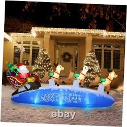 10 FT Santa Sleigh with Reindeer Christmas Inflatables Outdoor Blue