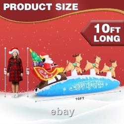 10 FT Santa Sleigh with Reindeer Christmas Inflatables Outdoor Blue