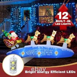 10 FT Santa Sleigh with Reindeer Christmas Inflatables Outdoor Blue