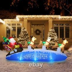 10 FT Santa Sleigh with Reindeer Christmas Inflatables Outdoor Blue