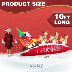 10 FT Santa Sleigh with Reindeer Christmas Inflatables Outdoor Decorations, C