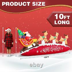 10 FT Santa Sleigh with Reindeer Christmas Inflatables Outdoor Decorations, Chri