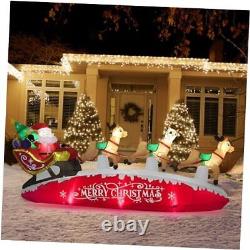 10 FT Santa Sleigh with Reindeer Christmas Inflatables Outdoor Decorations, Red