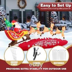 10 FT Santa Sleigh with Reindeer Christmas Inflatables Outdoor Decorations, Red